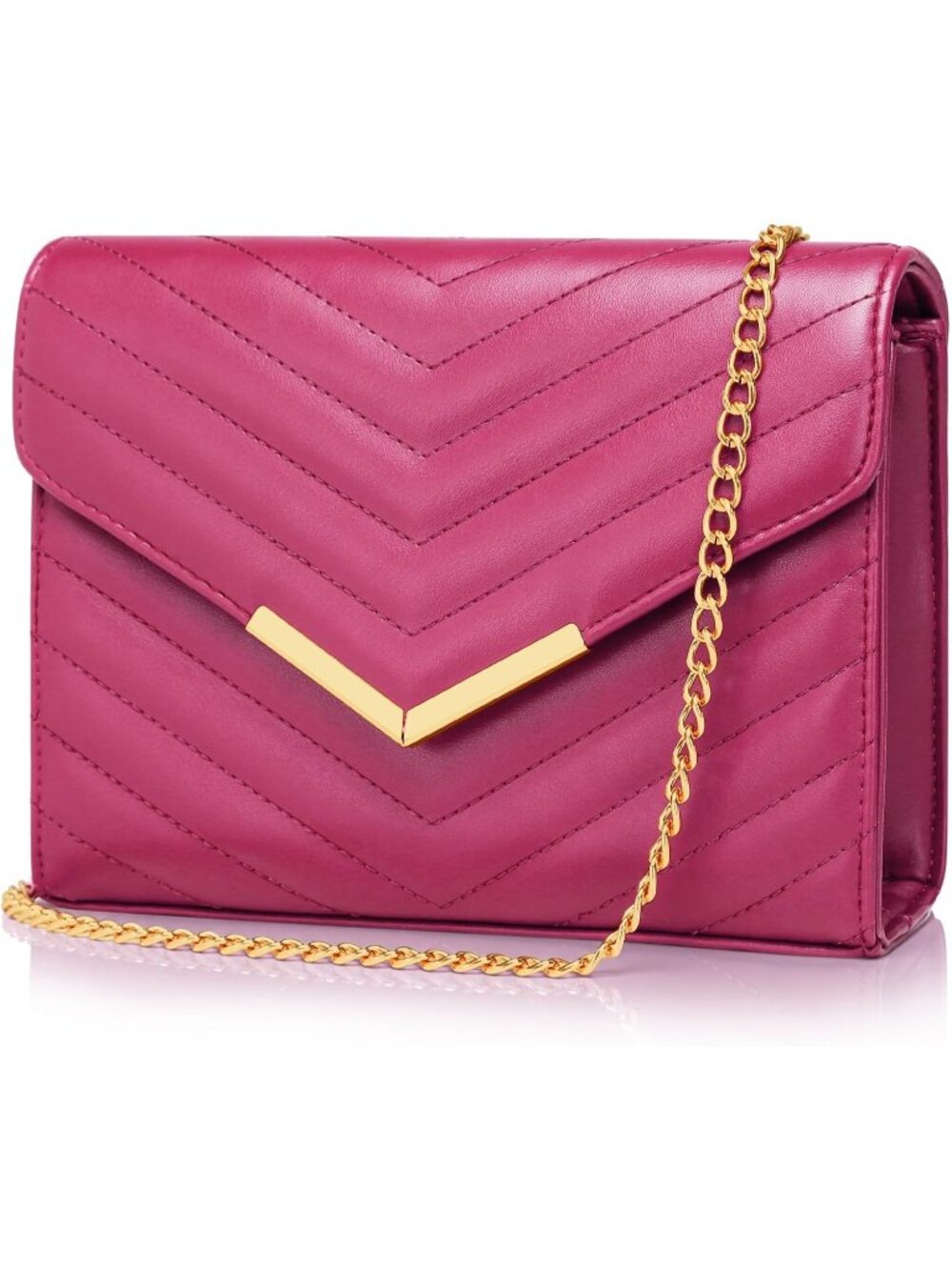 〽️Women fuchsia Clutch Purse Detachable Metal Chain Cross Body Shoulder Bag